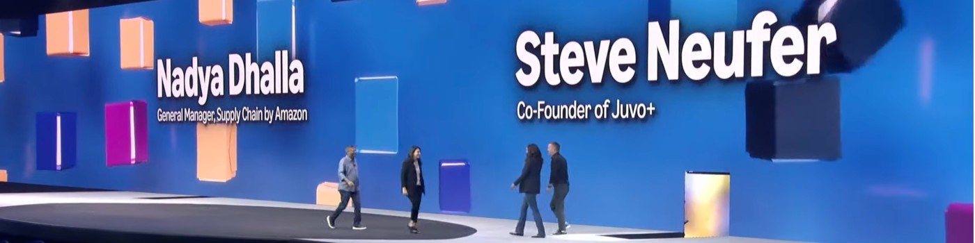 Steve Neufer on stage at Amazon Accelerate with Nadya Dhalla, General Manager, Supply Chain by Amazon